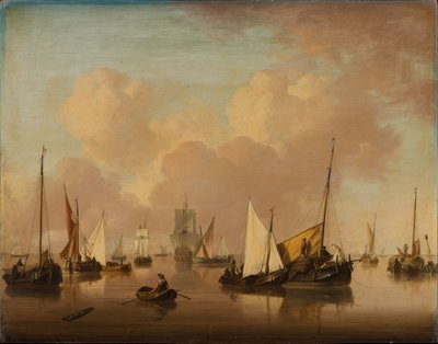 Bateaux et voiliers sur une mer calme - Jan van Os