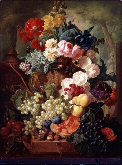 Roses, un iris et un coquelicot - Jan van Os