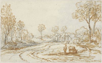 Paysage avec bergers et bétail, avec deux maisons en arrière-plan - Jan van Ravenswaay