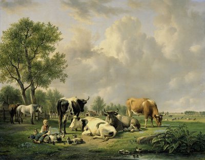 Prairie avec animaux - Jan van Ravenswaay