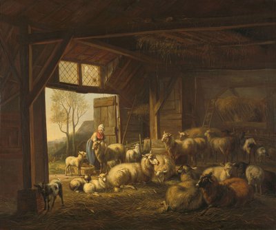 Moutons et chèvres dans une étable - Jan van Ravenswaay