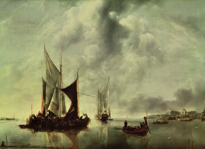 Calme ou, bateaux près de la côte, après 1651 - Jan van de Capelle or Cappelle