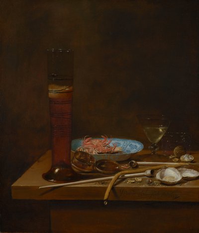 Nature morte avec ustensiles de fumeur et crabes, 1657 - Jan van de III Velde
