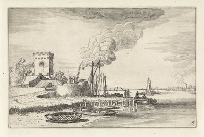 Paysage avec un phare dans un port - Jan van de Velde (II)