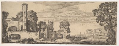 Paysage fluvial avec ruines d