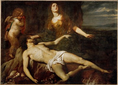 Le héros déplore la mort de Léandre (peinture sur toile) - Jan van den Hoecke