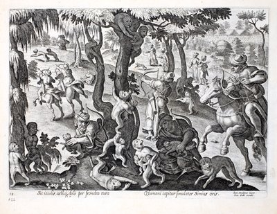 Chasse aux singes à la campagne, illustration de 