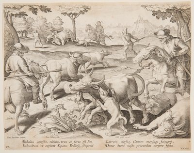 Chasse au Bison, planche 27 de la série Venationes Ferarum, Avium, Piscium - Jan van der Straet, called Stradanus