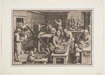 Gravure sur métal; Graveurs sur un navire - Jan van der Straet, called Stradanus