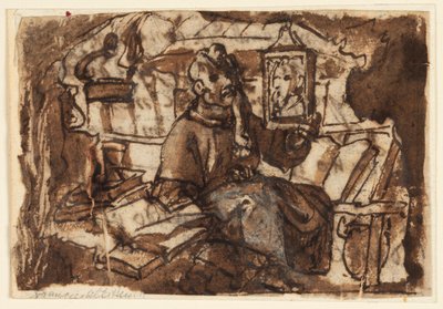 Page de carnet de croquis ; Un moine dans son étude - Jan van der Straet, called Stradanus