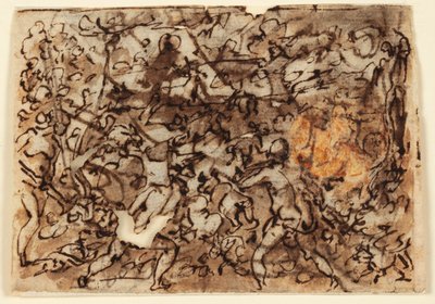 Recto : "Indiens" au Mexique chassant en utilisant des torches pour enfumer les animaux ; Verso : Saint Jacques à cheval, défaisant les Sarrasins à Clavijo - Jan van der Straet, called Stradanus