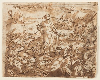 Recto : Samson, ayant vaincu les Philistins, boit de l