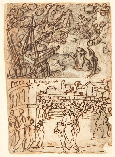 Page de carnet de croquis avec Cyclope - Jan van der Straet, called Stradanus