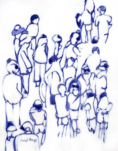 Crowd in Blue, c. 2024 (technique mixte sur papier) - Janel Bragg