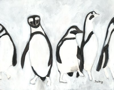 Pingouins au zoo de Woodland Park, vers 2021 (encre de sumi et gesso sur papier) - Janel Bragg