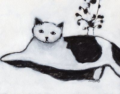 Thomas the Cat Lounging, c. 2018 (technique mixte sur papier) - Janel Bragg