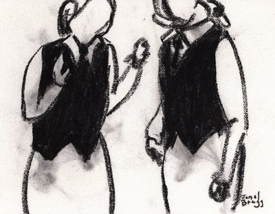 Serveuses au café Sabarsky c. 2024 (fusain sur papier) - Janel Bragg