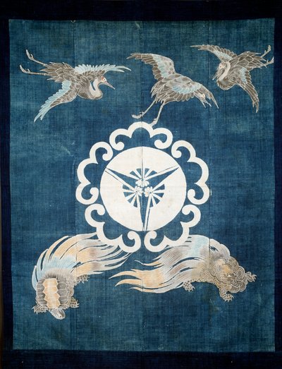 Art japonais : toile de coton couverte de symboles de bonheur et de longévité - Japanese School