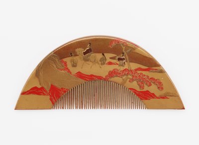Peigne avec décoration du mont Fuji et des voyageurs - Japanese School
