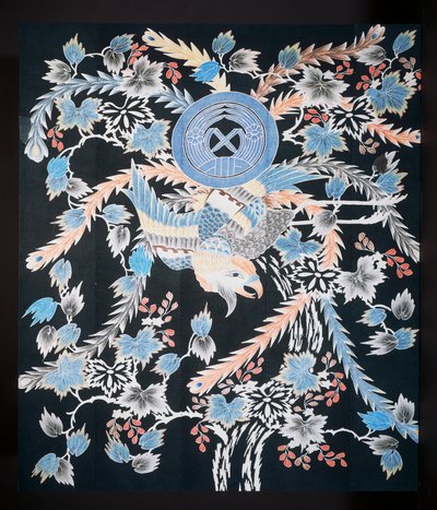 Couvre-lit Futonji avec motifs de phénix, paulownia et jonquilles, coton, teinture à l