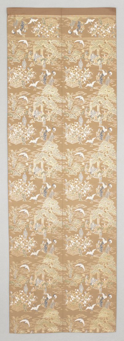 Obi avec grues et figures - Japanese School