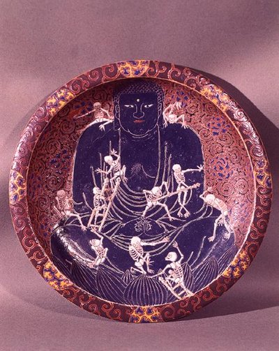 Assiette représentant Bouddha avec dix squelettes (céramique) - Japanese School