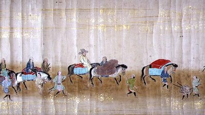 Sixième ambassade coréenne au Japon en Meireki 1 lors de la succession de Tokugawa Ietsuna en 1651, peut-être par Kano Masunobu (1625-94) (détail) - Japanese School