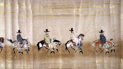 Sixième ambassade coréenne au Japon en Meireki 1 lors de la succession de Tokugawa Ietsuna en 1651, possiblement par Kano Masunobu (détail) - Japanese School