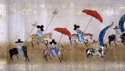 Sixième ambassade coréenne au Japon en Meireki 1 lors de la succession de Tokugawa Ietsuna en 1651, probablement par Kano Masunobu (détail) - Japanese School