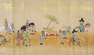 Sixième ambassade coréenne au Japon en Meireki 1 lors de la succession de Tokugawa Ietsuna en 1651, possiblement par Kano Masunobu (1625-94) (peinture sur rouleau) (détail) - Japanese School