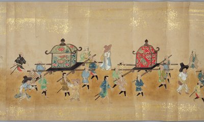 Sixième ambassade coréenne au Japon en Meireki 1 lors de la succession de Tokugawa Ietsuna en 1651, possiblement par Kano Masunobu (1625-94) (peinture sur rouleau) (détail) - Japanese School