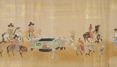 Sixième ambassade coréenne au Japon en Meireki 1 lors de la succession de Tokugawa Ietsuna en 1651, possiblement par Kano Masunobu (1625-94) (peinture sur rouleau) (détail) - Japanese School