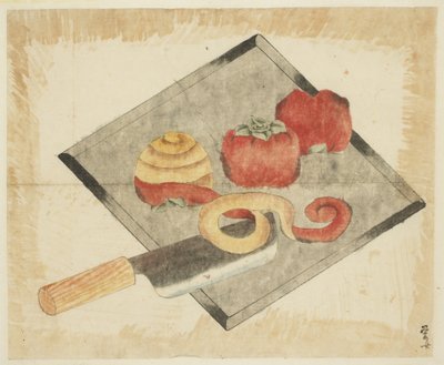 Nature morte avec kakis et couteau - Japanese School