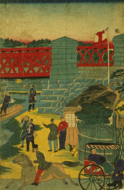 Scène de village au Japon montrant des gens engagés dans diverses activités, c.1870 - Japanese School