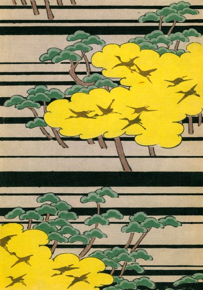 Arbres Jaunes et Verts avec des Grues - Japanese School