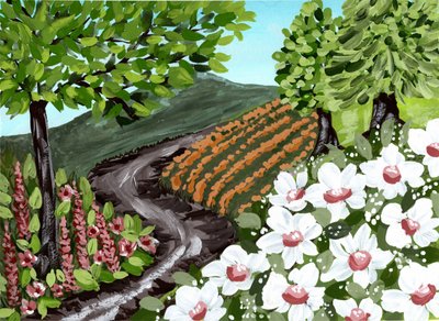 Chemin dans les vignes bordé de fleurs - Jasmine Goodwin
