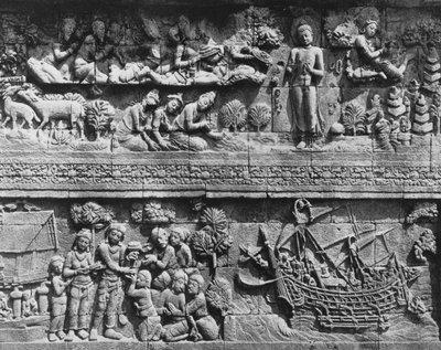 Relief du temple de Borobudur de Bodhisattva se baignant - Javanese School