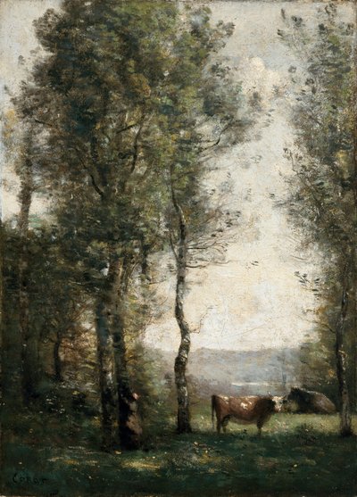 Paysage boisé avec des vaches dans une clairière - Jean-Baptiste-Camille Corot