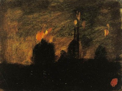 Scène nocturne avec incendies à St-Vast-là-haut près de Valenciennes - Jean-Baptiste Carpeaux