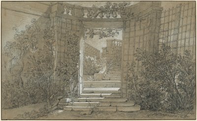 Paysage avec un escalier et une balustrade - Jean-Baptiste Oudry