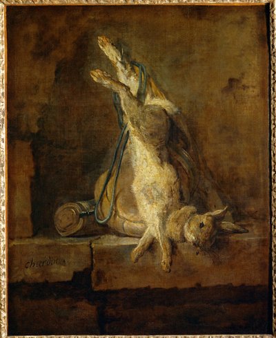 Lapin de Garenne mort avec une gibeciere et une poire a poudre - dead hare with game bag and powder flask … - Jean-Baptiste Simeon Chardin