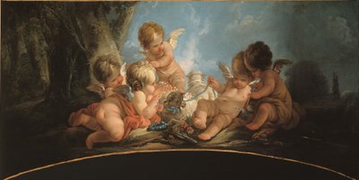 Groupe de cinq Amours jouant avec deux moutons - Jean Francois Clermont