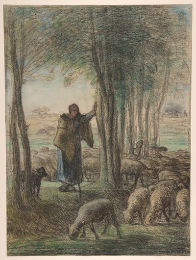 Une bergère et son troupeau à l