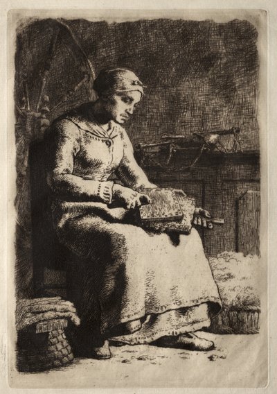 Femme cardant la laine - Jean-Francois Millet