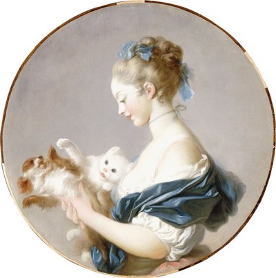 Fille jouant avec un chien et un chat - Jean Honore Fragonard