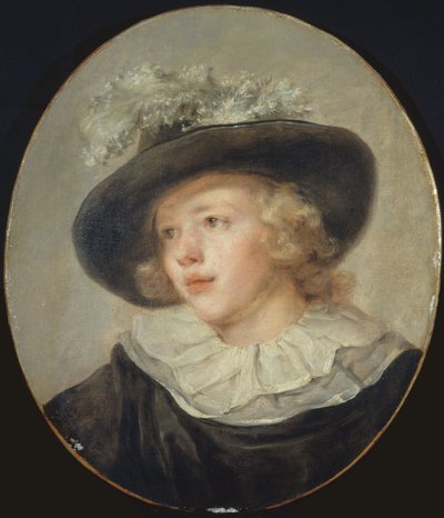 Portrait de jeune garçon avec un chapeau à plumes - Jean-Honore Fragonard