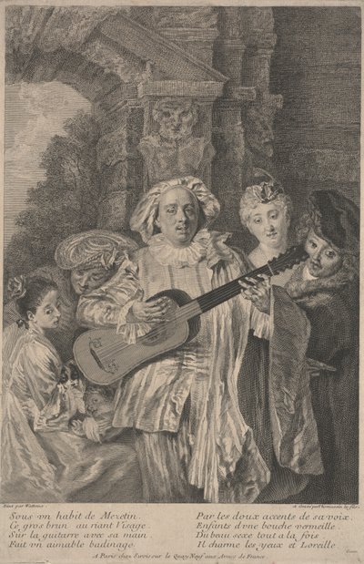 En costume de Mezetin (eau-forte) - Jean Antoine (after) Watteau