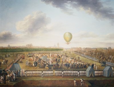 14e expérience de Jean-Pierre Blanchard et Chevalier Lepinard avec montgolfière, Lille, 26 août - Jean Antoine Watteau