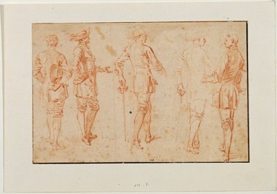 Cinq hommes debout … - Jean Antoine Watteau
