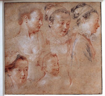 Cinq coiffures de femmes. Dessin par Jean Antoine Watteau 1713. Paris, Musée du Louvre - Jean Antoine Watteau